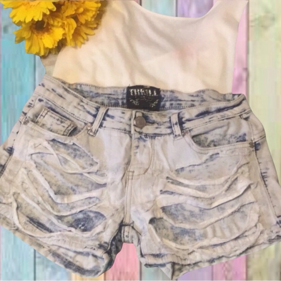 Thrill Pants - Destroyed Bleached Out Distressed Jean Shorts